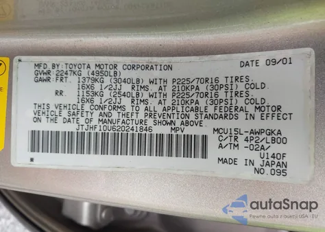 2002 Lexus Rx 300 z USA, uszkodzony, nr VIN JTJHF10U620241846